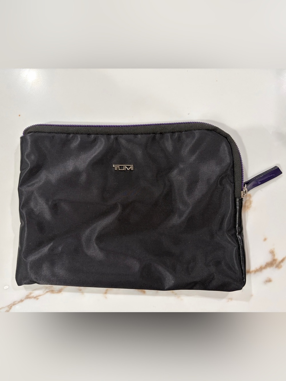 Tumi by Delta Toiletries Zipper Pouch, Black with Purple Trim
